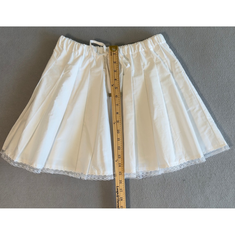 J.Crew White Pleated Cotton Mini Skirt Lace Trim Drawstring Waist Size XS - Picture 10 of 10